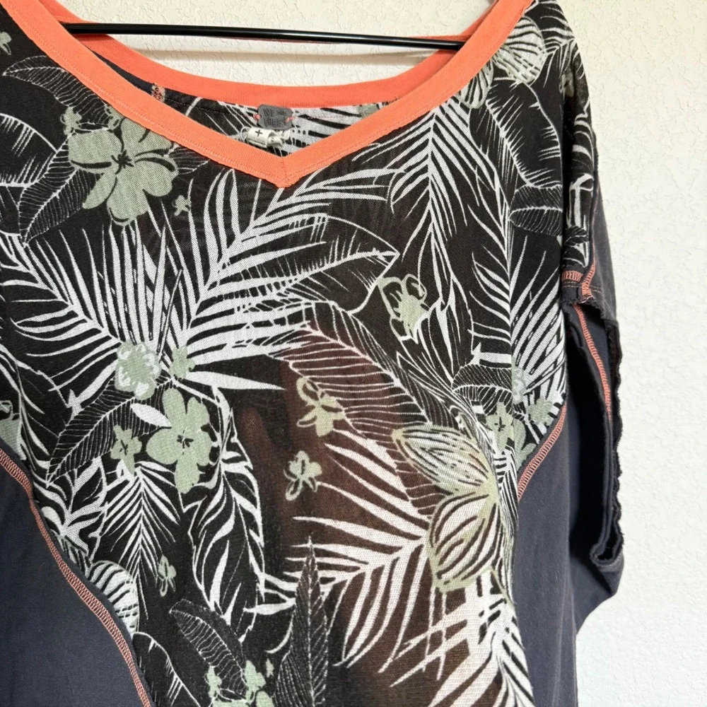 We The Free Free People Tropical Palm Print Dolman Mesh Top XS Boho Slouchy